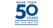 more than 50 years on water logo