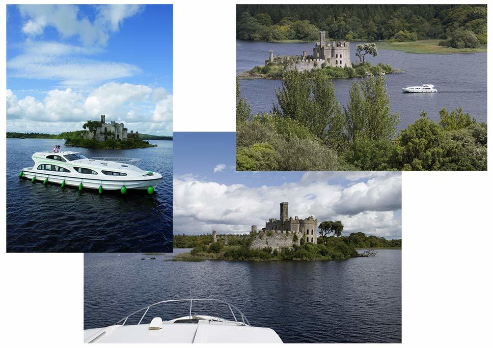Cruising past the island castle at Lough Key