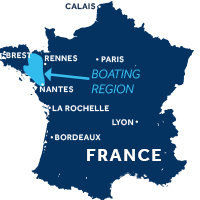 Map showing where Brittany boating region is in France